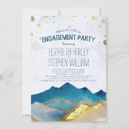 Förlovningsfesten Vattenfärgad blå gyllene berg Inbjudningar