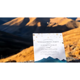 Förlovningsfesten Vattenfärgad blå gyllene berg Inbjudningar