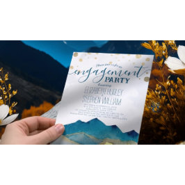 Förlovningsfesten Vattenfärgad blå gyllene berg Inbjudningar