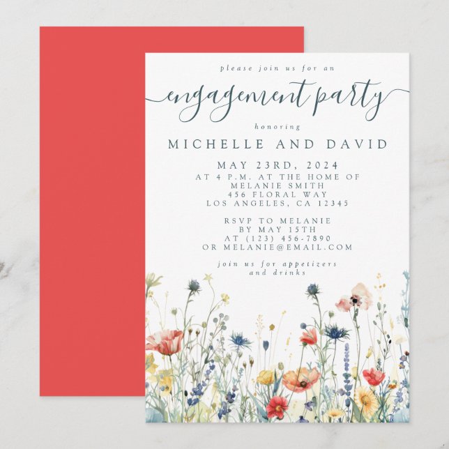 Förlovningsfesten Vibrant Wildblomma Inbjudningar (Fram/baksida)