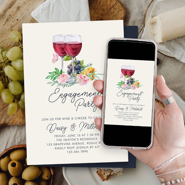 Förlovningsfesten vin och Cheese Evening Inbjudningar (Wine and Cheese Engagement Party Invitation)
