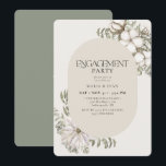 Förlovningsfesten Winter Greenery Blommigt Oval Inbjudningar<br><div class="desc">Elegant Vinterinbjudan till förlovningsfest med en vattenfärg evergreen grey med vita blommor runt ett ovalt ram</div>
