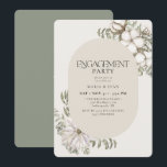 Förlovningsfesten Winter Greenery Blommigt Oval Inbjudningar<br><div class="desc">Elegant Vinterinbjudan till förlovningsfest med en vattenfärg evergreen grey med vita blommor runt ett ovalt ram</div>