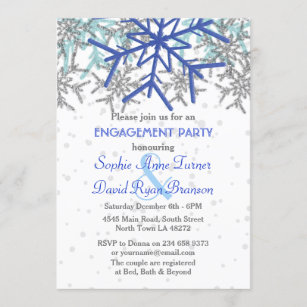 Förlovningsfesten Winter Silver Navy Blue Snowflak Inbjudningar