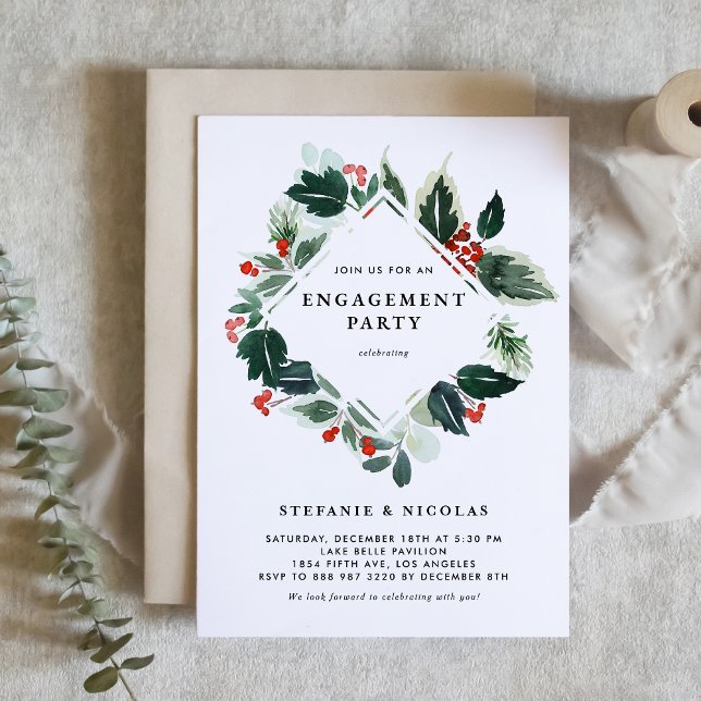 Förlovningsfesten Winterberry och Holly Greenery Inbjudningar (Skapare uppladdad)