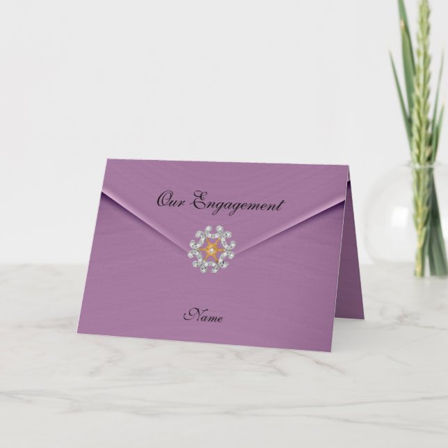 Förlovningskort Rosa Mauve Diamant Smycke Inbjudan (Framsida)