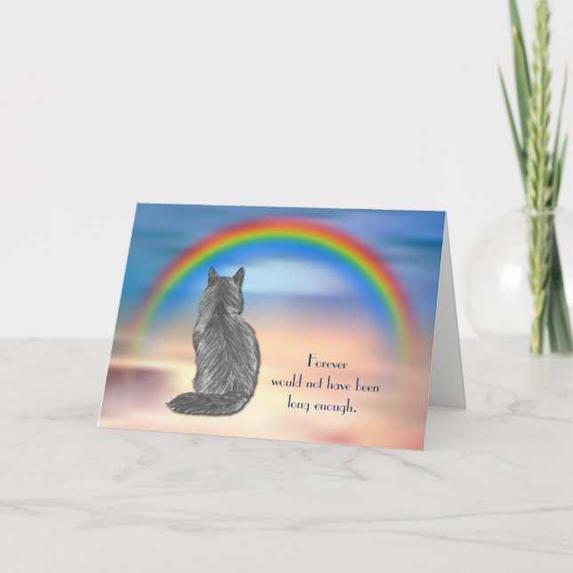 Förlust av Grått Cat Rainbow Sympathy Card Helgkort (Framsida)