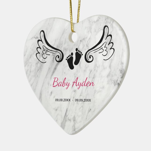 Förlustminnesmärke över baby med baby namn och dat julgransprydnad keramik (Vänster)