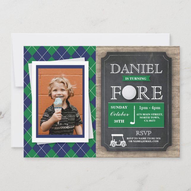 FORM fyra Golfingfoto i 4e födelsedagen Party Inbjudningar (Framsida)