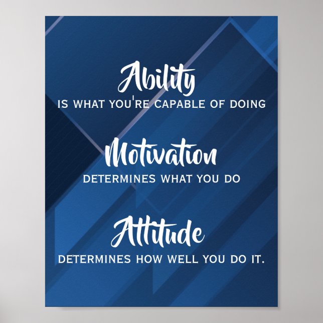 Förmåga, motivation, Attitydcitat, blå Abstrakt Poster (Framsidan)