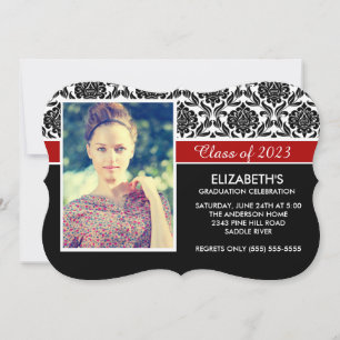 Formal 2014 Black White Damask Photo Studenten Inbjudningar