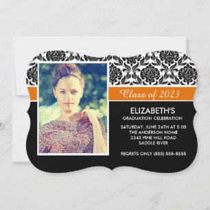 Formal 2014 Black White Damask Photo Studenten Inbjudningar