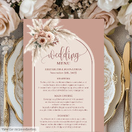 Formal Arch Pastel Pink Pampas Floral Wedding Menu Meny