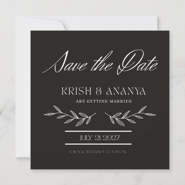 Formal Black Save the Date with White Font Inbjudningar (Framsida)
