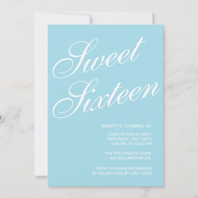 Formal Blue Sweet 16 Invitations Inbjudningar (Framsida)