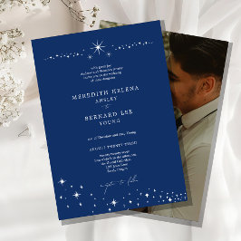 Formal Celestial Elegant Navy Blue Wedding Photo Inbjudningar