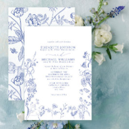 Formal Chinoiserie Blue Victorian Blommigt Bröllop Inbjudningar