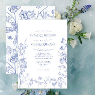 Formal Chinoiserie Blue Victorian Blommigt Bröllop Inbjudningar
