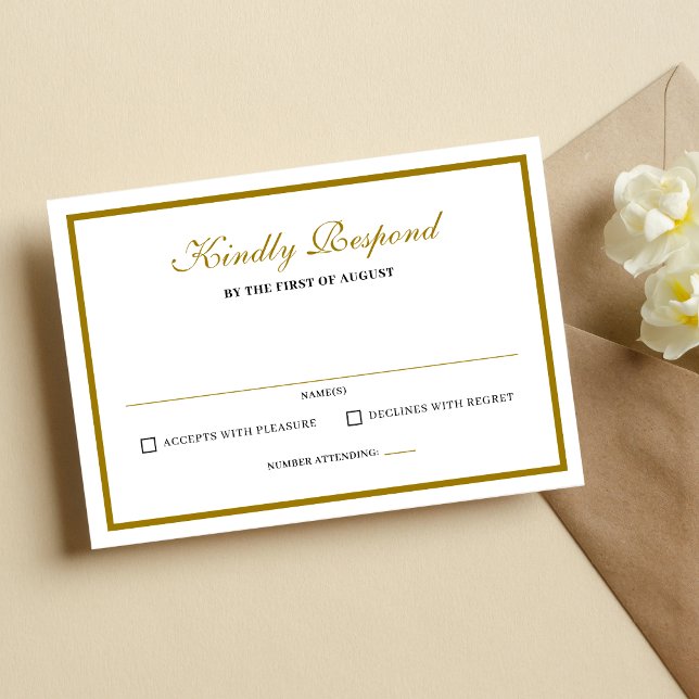 Formal Classic Black Gold Monogram Wedding OSA Kort (Formal black and gold monogram RSVP card adds a refined, organized touch to wedding planning.)