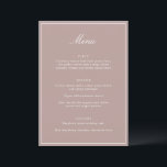 Formal Classic Border Mauve Script Elegant Wedding Meny<br><div class="desc">This formal wedding menu card features an elegant script heading, clean serif typography, and a classic border on a mauve background for a timeless reception look. The structured layout presents each course clearly while adding a refined, cohesive touch to table settings or place settings. Designed to coordinate seamlessly with classic...</div>