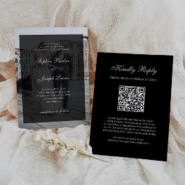 Formal Classic Dark Overlay QR Code Photo Wedding Inbjudningar