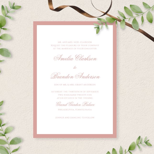 Formal Classic Dusty Rose Border Script Wedding Inbjudningar (Skapare uppladdad)
