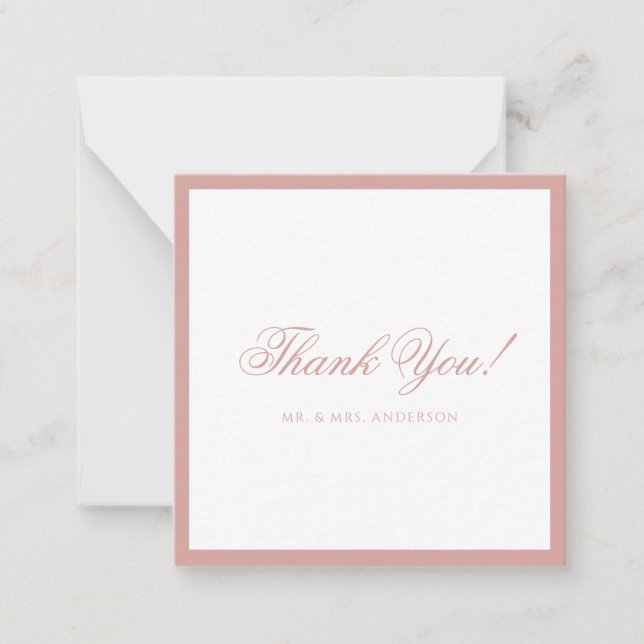 Formal Classic Dusty Rose Border Wedding Thank You Anteckningskort (Framsida)