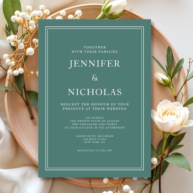 Formal Classic Emerald Grönt Bröllop Inbjudningar (Formal Classic Emerald Green Wedding Invitation)