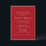 Formal Classic Red Script Elegant Wedding RSVP Inbjudningar<br><div class="desc">This elegant wedding invitation features a rich red background paired with classic serif and script typography for a timeless, formal look. Designed for traditional, black-tie, or evening weddings, it sets a polished tone from the first impression. The clean layout highlights your names and wedding details clearly while feeling refined and...</div>