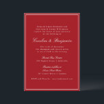Formal Classic Red Script Elegant Wedding RSVP Inbjudningar<br><div class="desc">This elegant wedding invitation features a rich red background paired with classic serif and script typography for a timeless, formal look. Designed for traditional, black-tie, or evening weddings, it sets a polished tone from the first impression. The clean layout highlights your names and wedding details clearly while feeling refined and...</div>