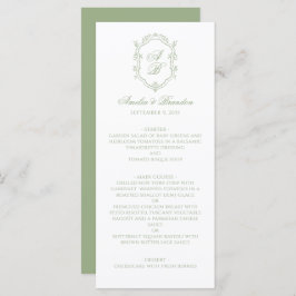 Formal Classic Sage Green Monogram Crest Wedding Meny