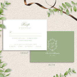 Formal Classic Sage Green Monogram Crest Wedding OSA Kort