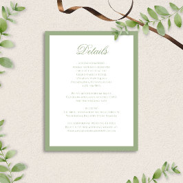 Formal Classic Sage Green Script Wedding Details Tilläggskort