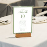 Formal Classic Sage Green Wedding Seating Chart Bordsnummer<br><div class="desc">Display your wedding seating in timeless style with this formal sage green seating chart table number. Designed with a crisp white background, soft sage green border, elegant script table heading, and clean guest name layout, this piece offers both beauty and clarity for your reception. Ideal for classic, formal, garden, or...</div>