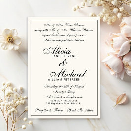 Formal classic traditional vintage ivory wedding inbjudningar