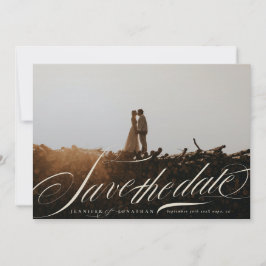 Formal Elegant Beige Calligraphy QR Code Photo Spara Datumet