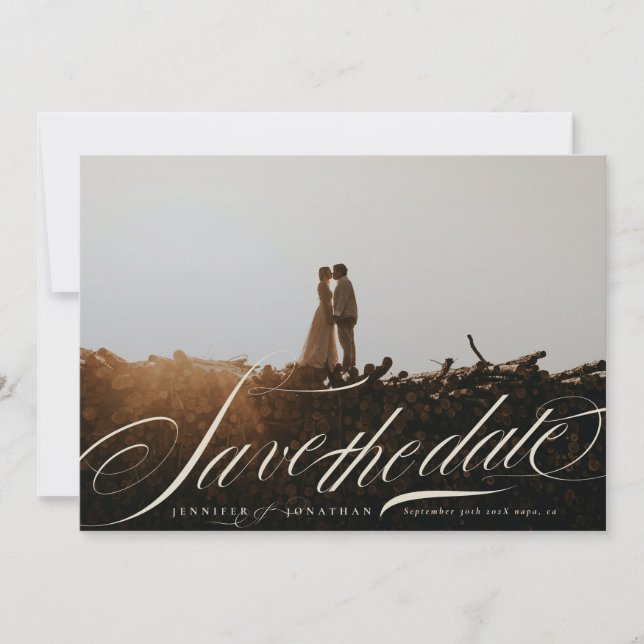 Formal Elegant Beige Calligraphy QR Code Photo Spara Datumet (Framsida)