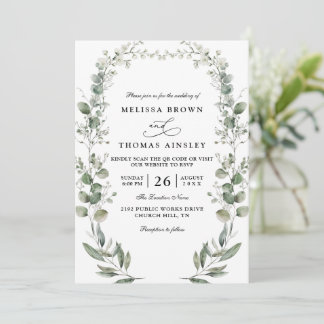 Formal Elegant Botanical Acrylic QR Code Wedding Inbjudningar