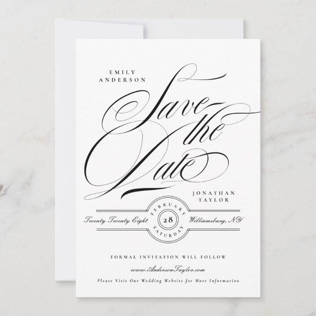 Formal Elegant Calligraphy Wedding Website Photo Spara Datumet (Framsida)