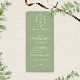 Formal Elegant Sage Green Monogram Crest Wedding Meny