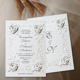Formal Elegant Script Faux Embossed Roses Wedding  Inbjudningar