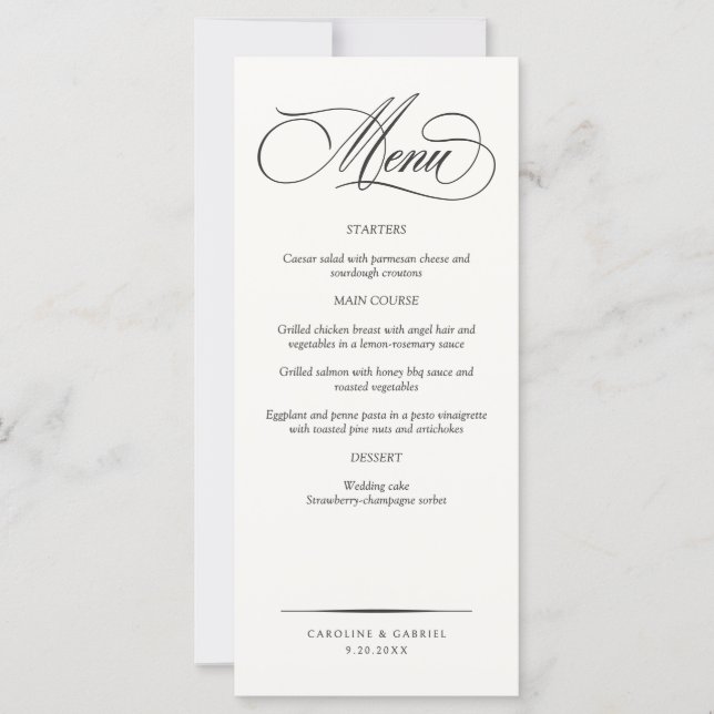 Formal Elegant Script Wedding Menu (Framsida)