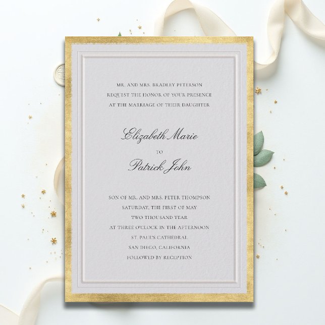 Formal Elevated Gold Ivory Modern Classic Wedding Inbjudningar (formal traditional wedding invitation modern classic double frame ballroom gold ivory black white)
