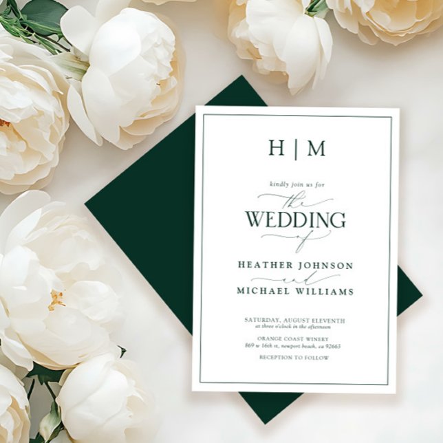 Formal Emerald Grönt Monogram Calligraphy Bröllop Inbjudningar (Skapare uppladdad)