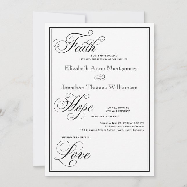 Formal Faith Hope Kärlek-skribentinbjudan Inbjudningar (Framsida)