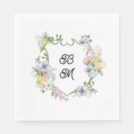 Formal Floral Monogram Crest Wedding Pappersservett