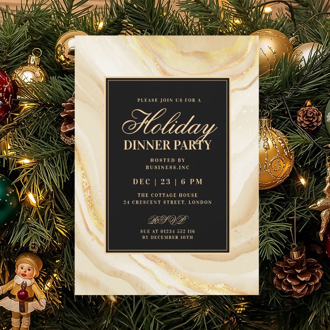Formal Gold Glam FAUX Marble Holiday Dinner  Inbjudningar (Formal Gold Glam FAUX Marble Holiday Dinner Invitation)