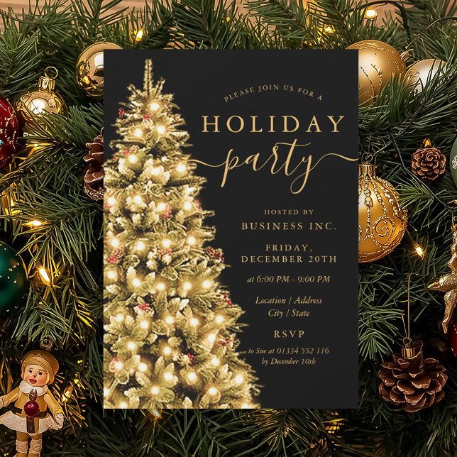 Formal Gold Xmas Tree Corporate Holiday Party  Inbjudningar (Formal Gold Xmas Tree Corporate Holiday Party Invitation)