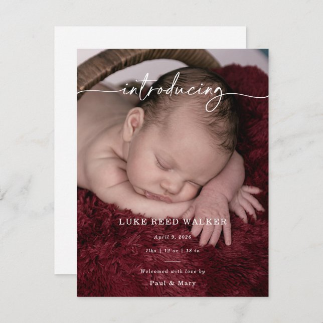 Formal Introducing Photo Baby Announcement Card (Fram/baksida)