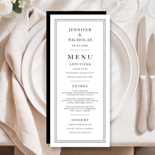 Formal Minimal Black And White Wedding Meny (Formal Minimal Black And White Wedding Menu)